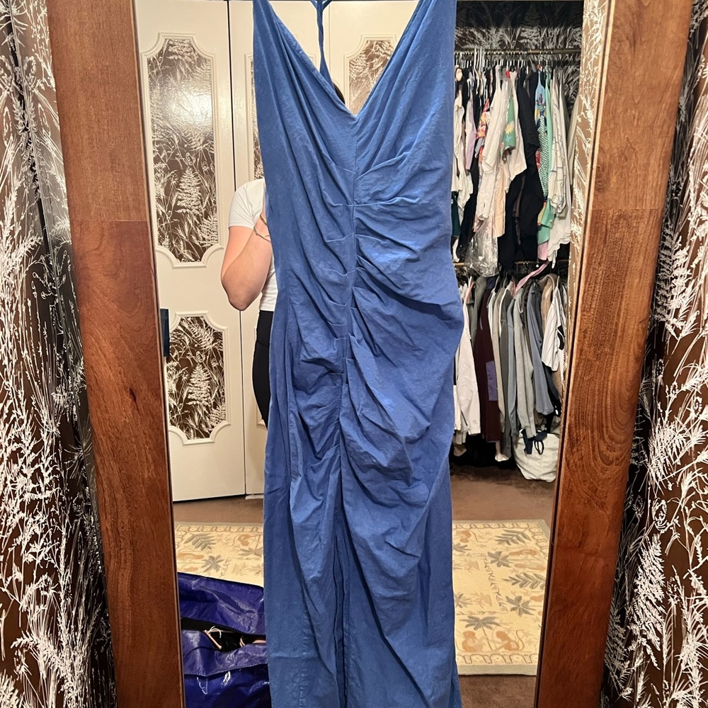 Zara Blue Asymmetrical Ruched Sheath Dress for Cocktail
